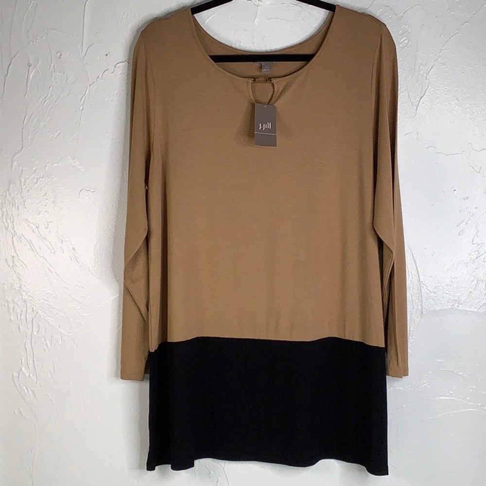 J Jill Black Colorblock Wearever Collection tunic top long sleeve SIze 1X NWT